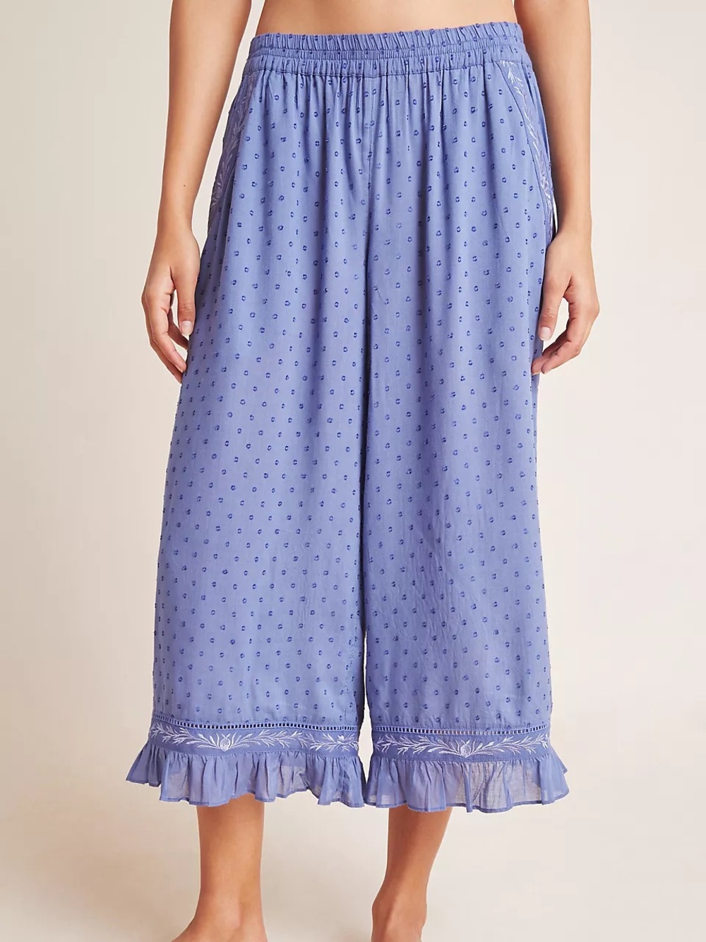 Anthropologie Wynonna Sleep Pants Blue Ruffle Bloomer Style Pants size XS